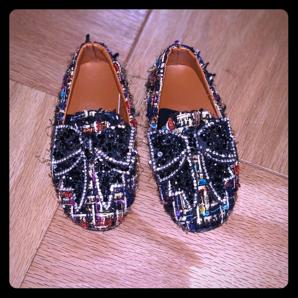 Toddler tweed shoes with rhinestone bow size 7